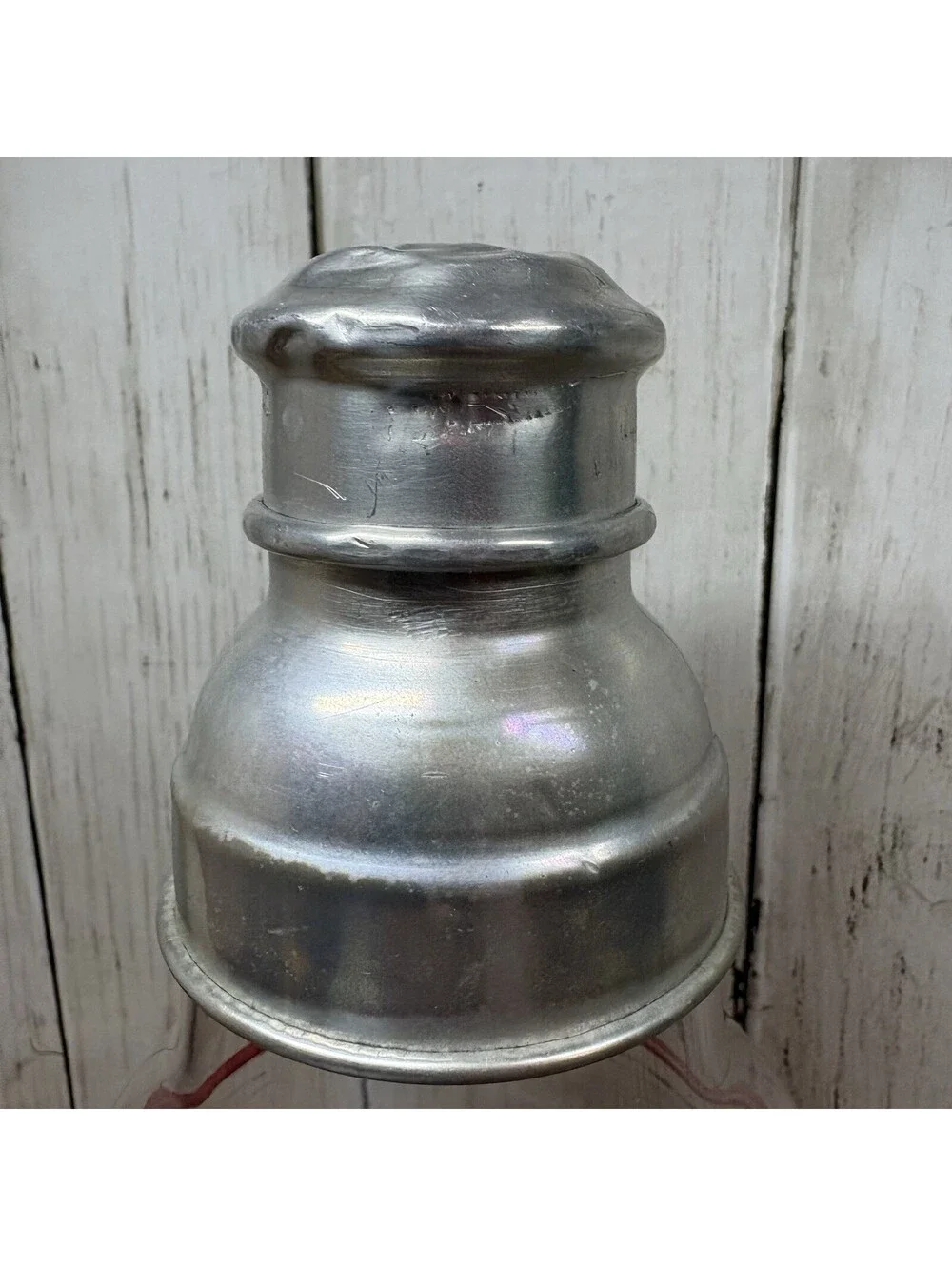 Vintage Cocktail Shaker Red Stripe Art Deco Glass MCM Aluminum Cap Drink Mixer